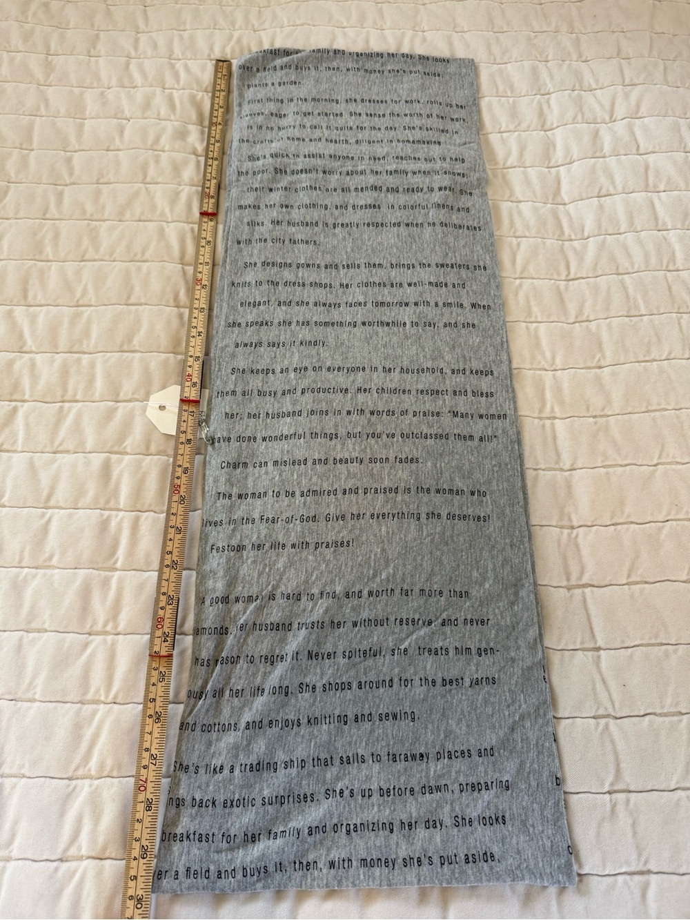 Women’s Handmade Light Gray Scripture Text-Print Infinity Scarf - Picture 7 of 9
